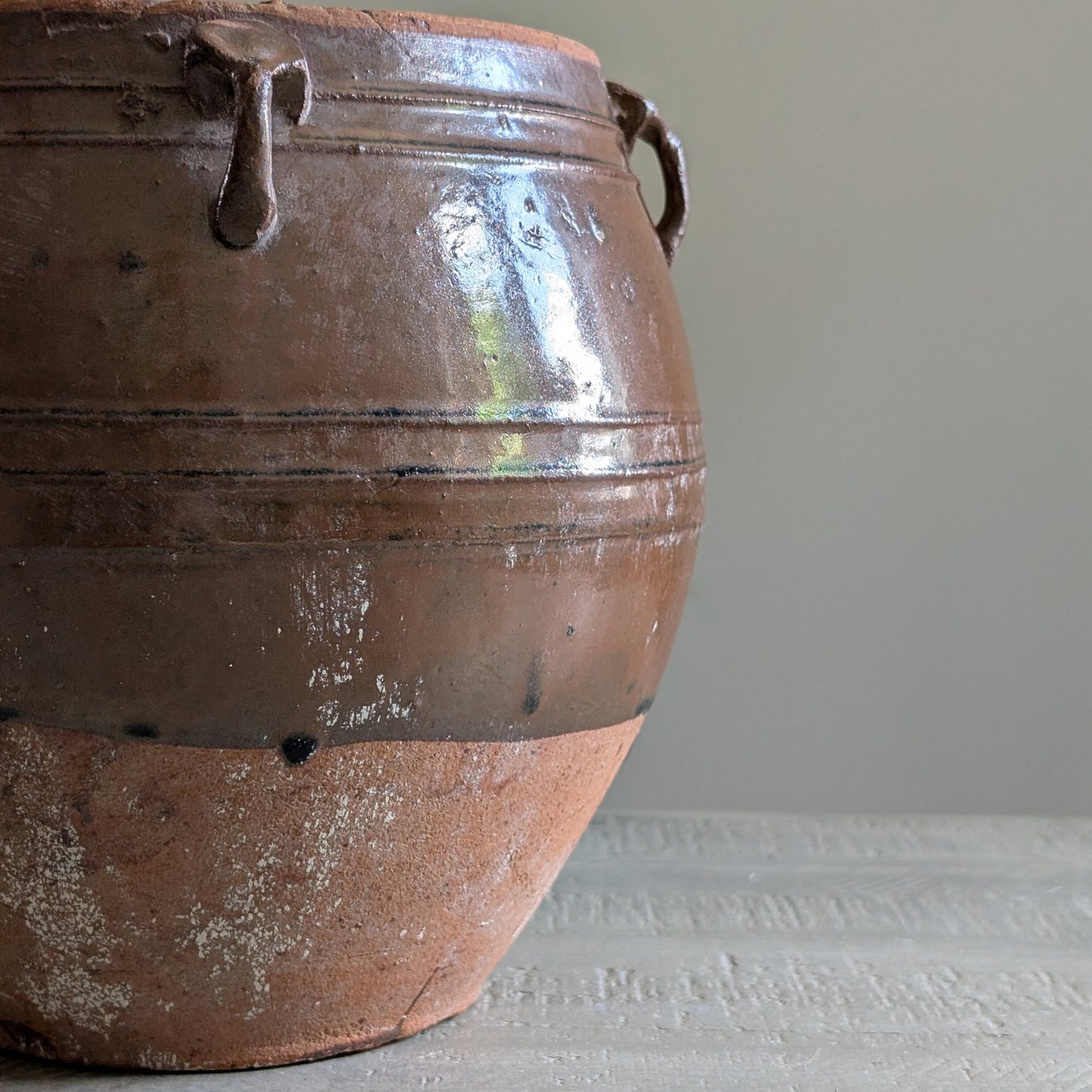 Large Half Glaze Brown Confit Pot 1