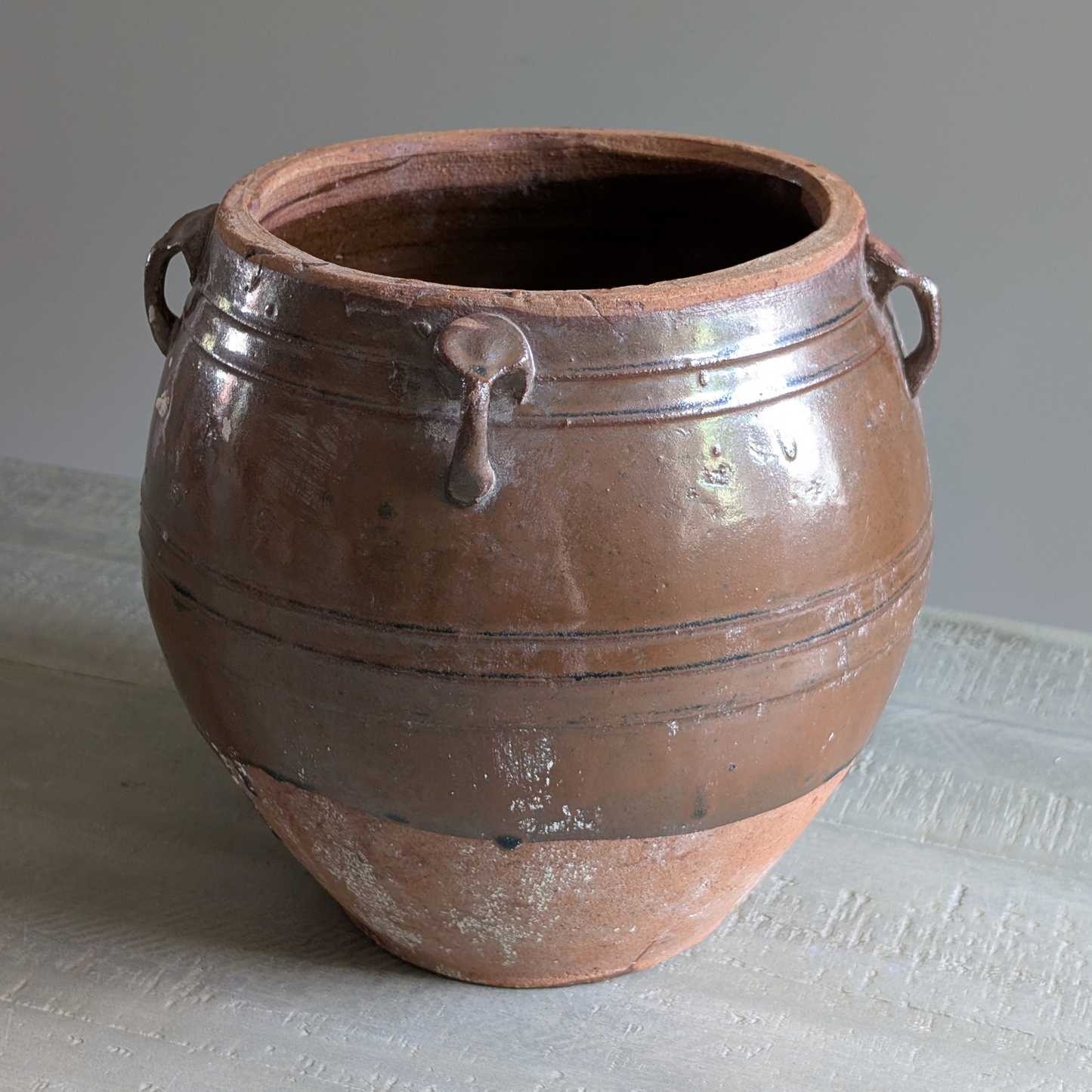 Large Half Glaze Brown Confit Pot 1