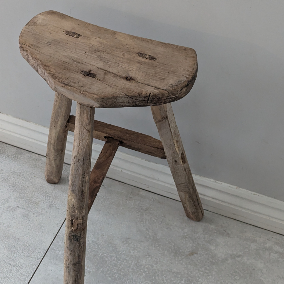 Large 3 Leg Reclaimed Wood Stool