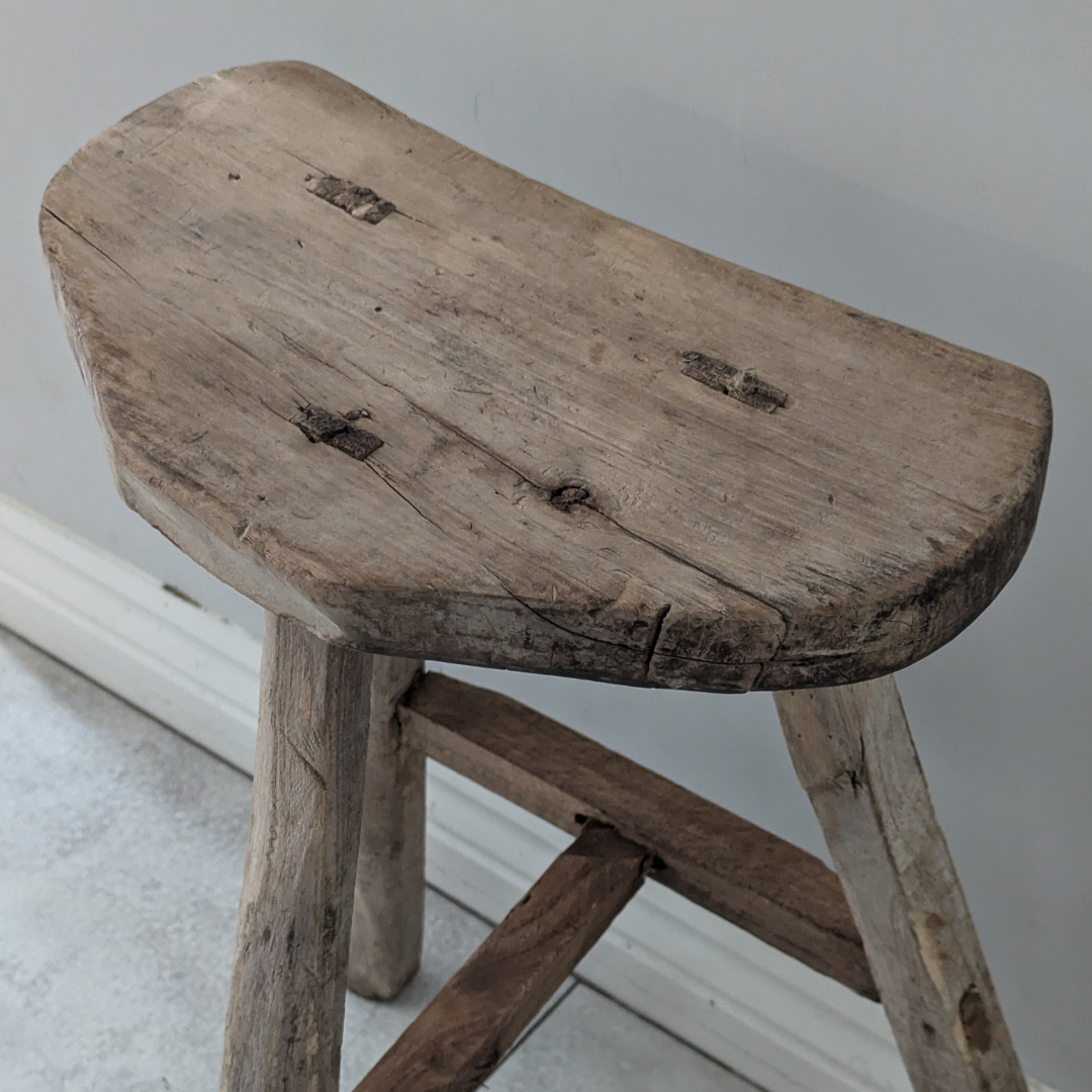 Large 3 Leg Reclaimed Wood Stool