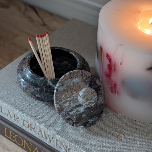 Brown Lidded Marble Trinket Pot