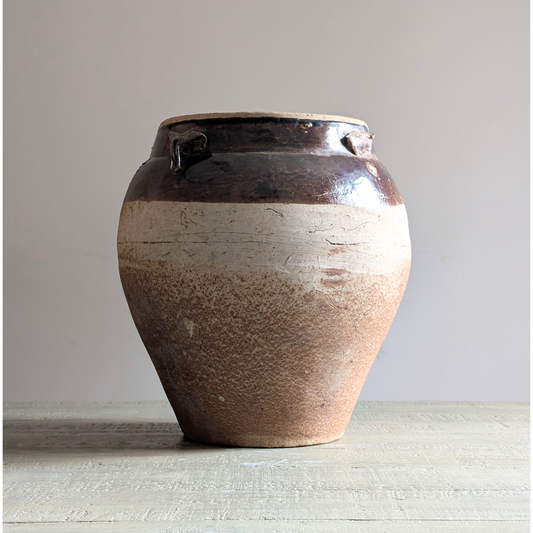 Large Half Glazed Brown Pot