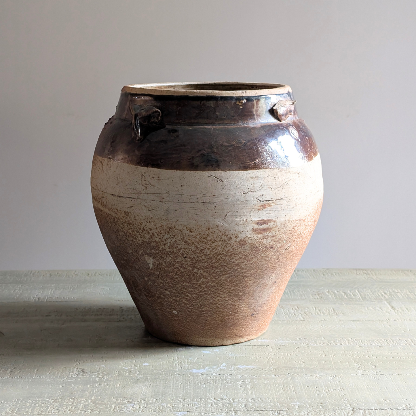 Large Half Glazed Brown Pot