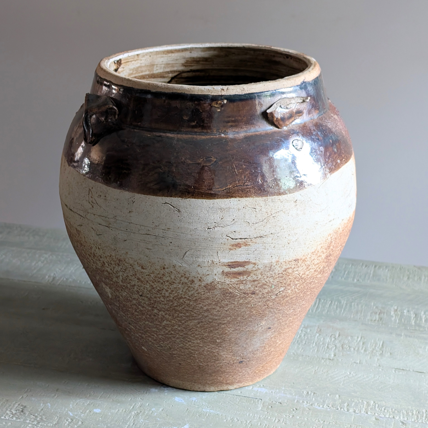 Large Half Glazed Brown Pot