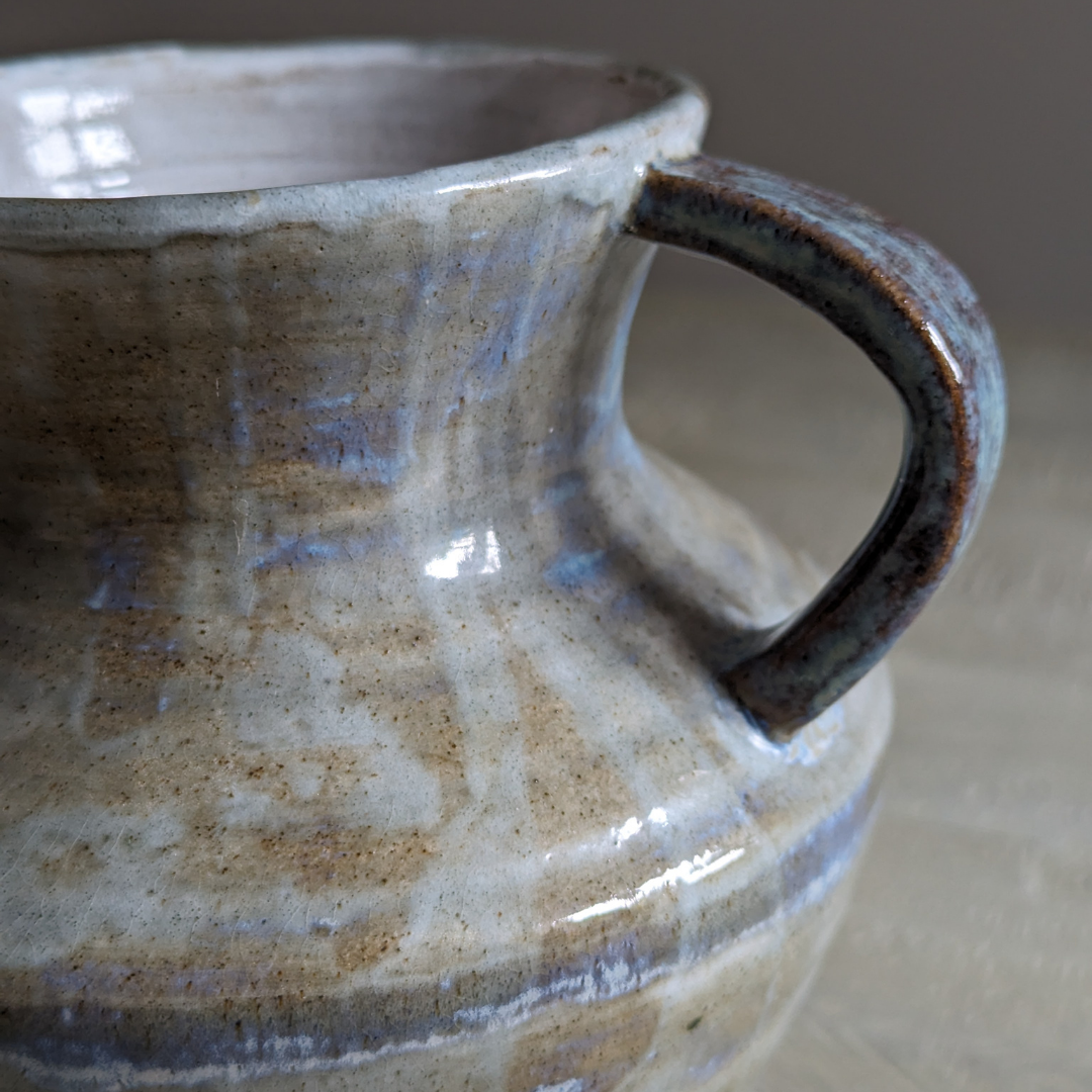 Studio Pottery Blue Glazed Amphora Pot