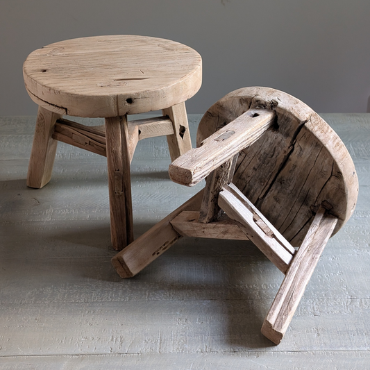 Round Reclaimed Wood Milking Stools