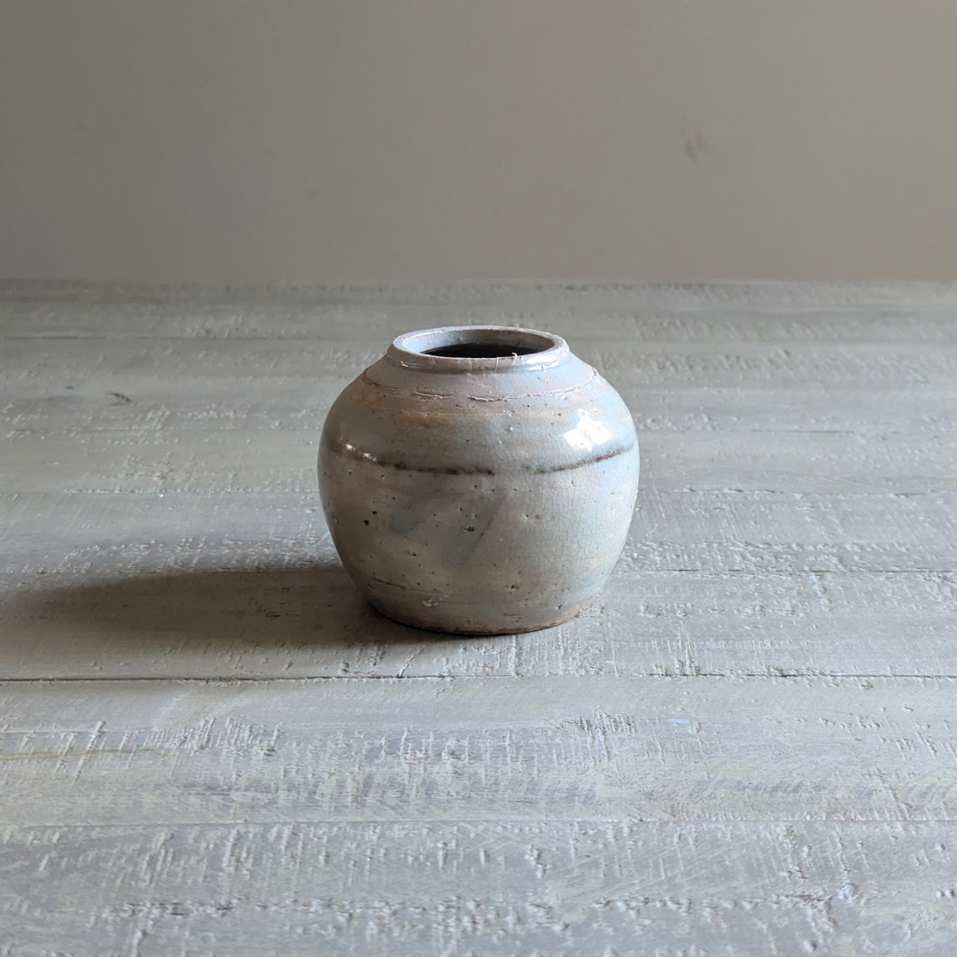 Small Pale Blue Banded Ginger Jar