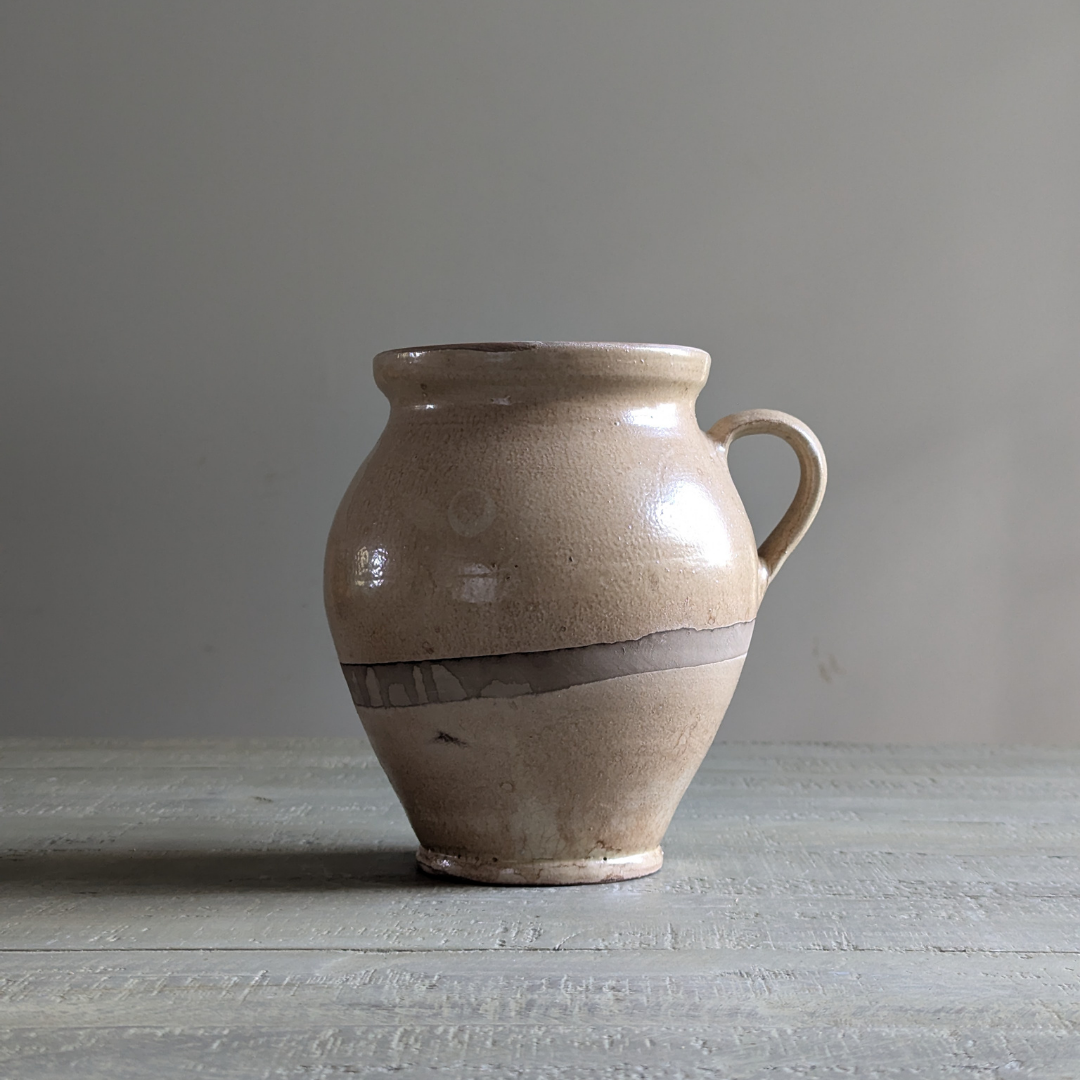 Beige Glazed Handled Pot