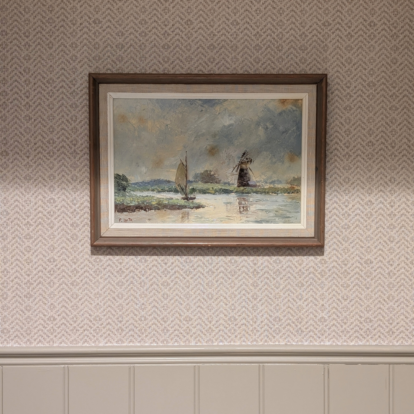Windmill on River Oil Artwork