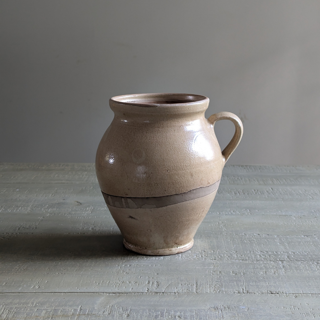 Beige Glazed Handled Pot