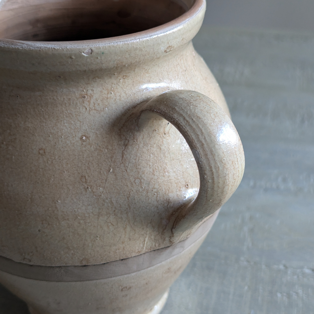 Beige Glazed Handled Pot