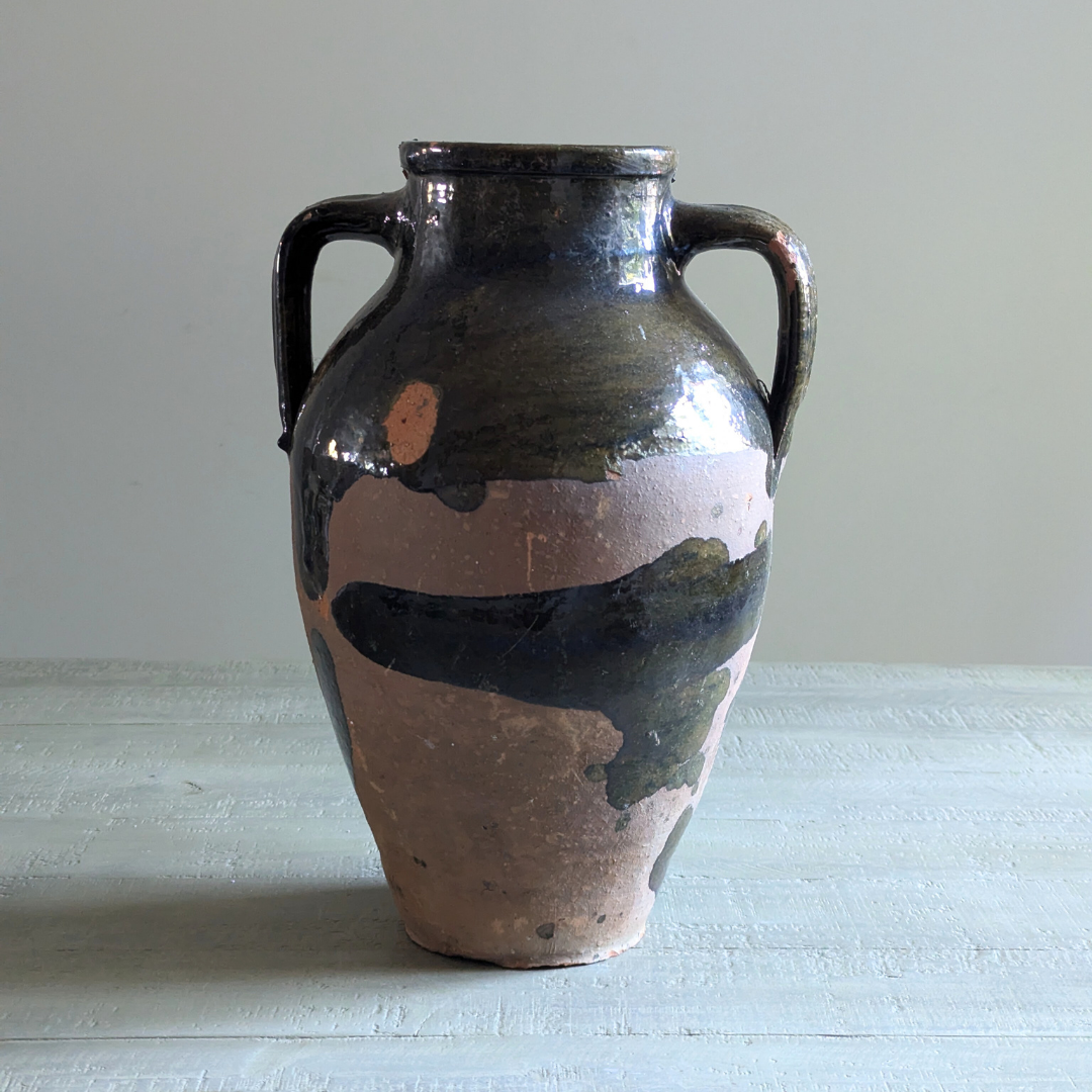 Large Dark Green Handled Turkish Pot