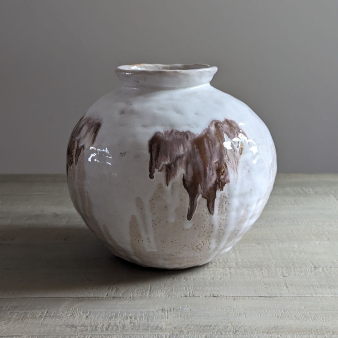 Large White Drip Studio Pottery Pot