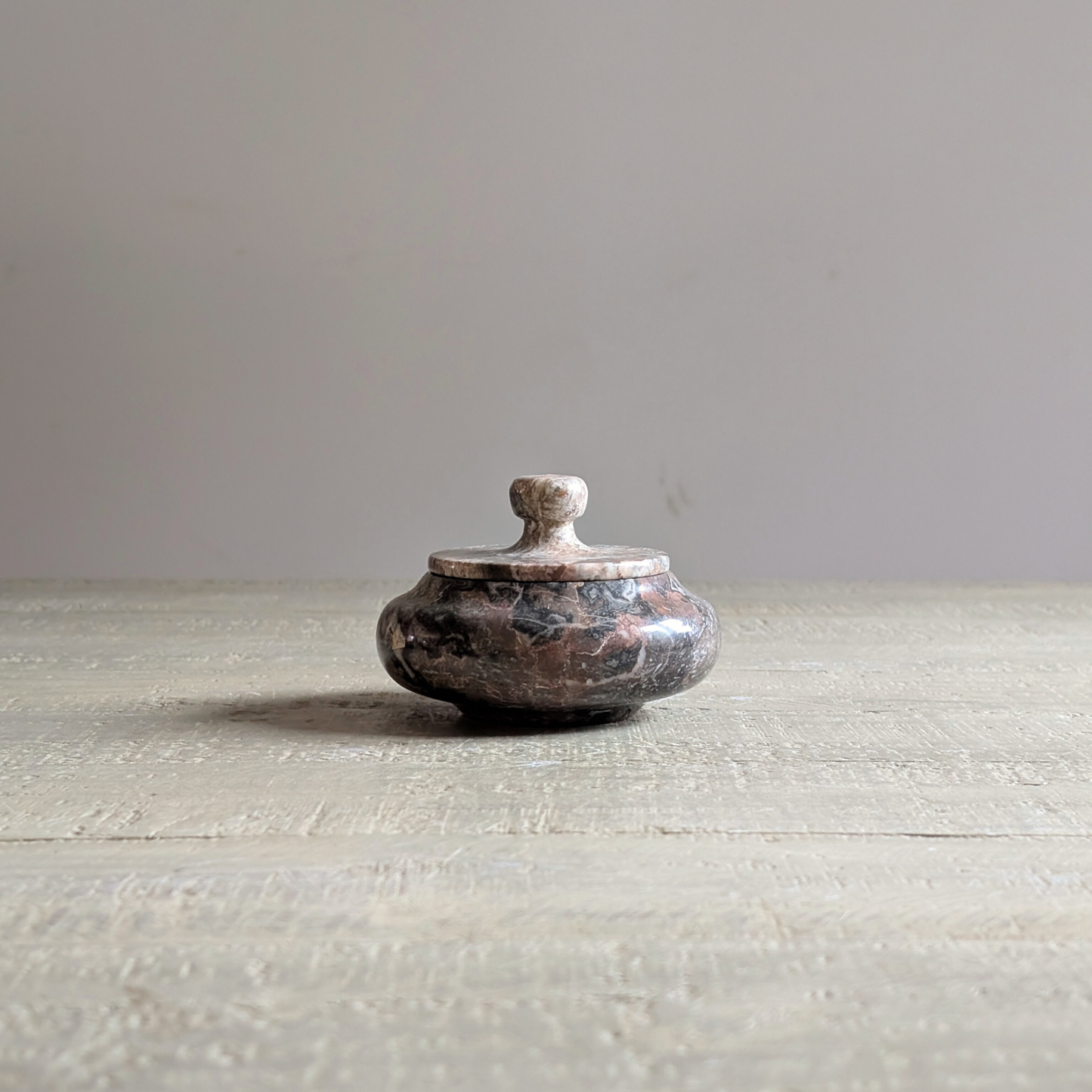 Brown Lidded Marble Trinket Pot