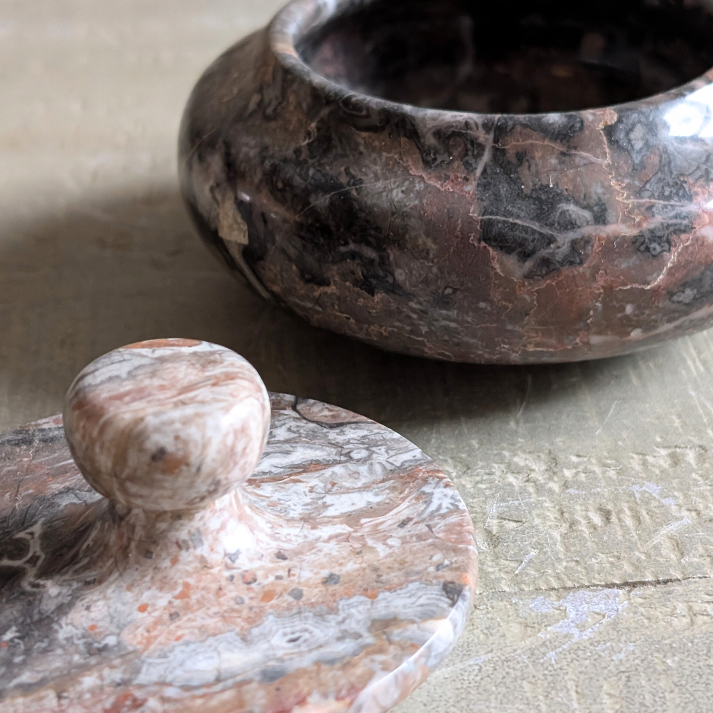 Brown Lidded Marble Trinket Pot