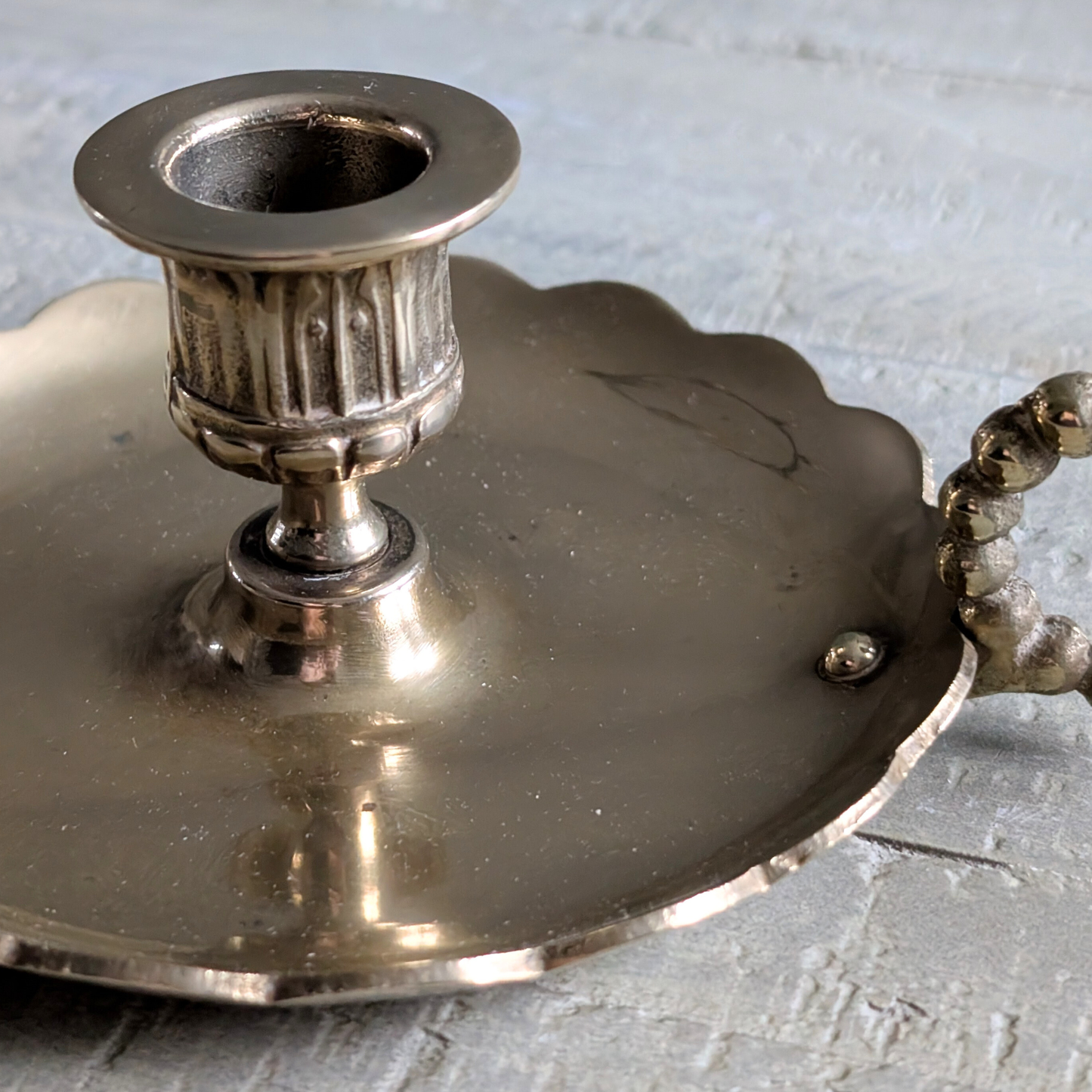 Large Scalloped Brass Candle Holder
