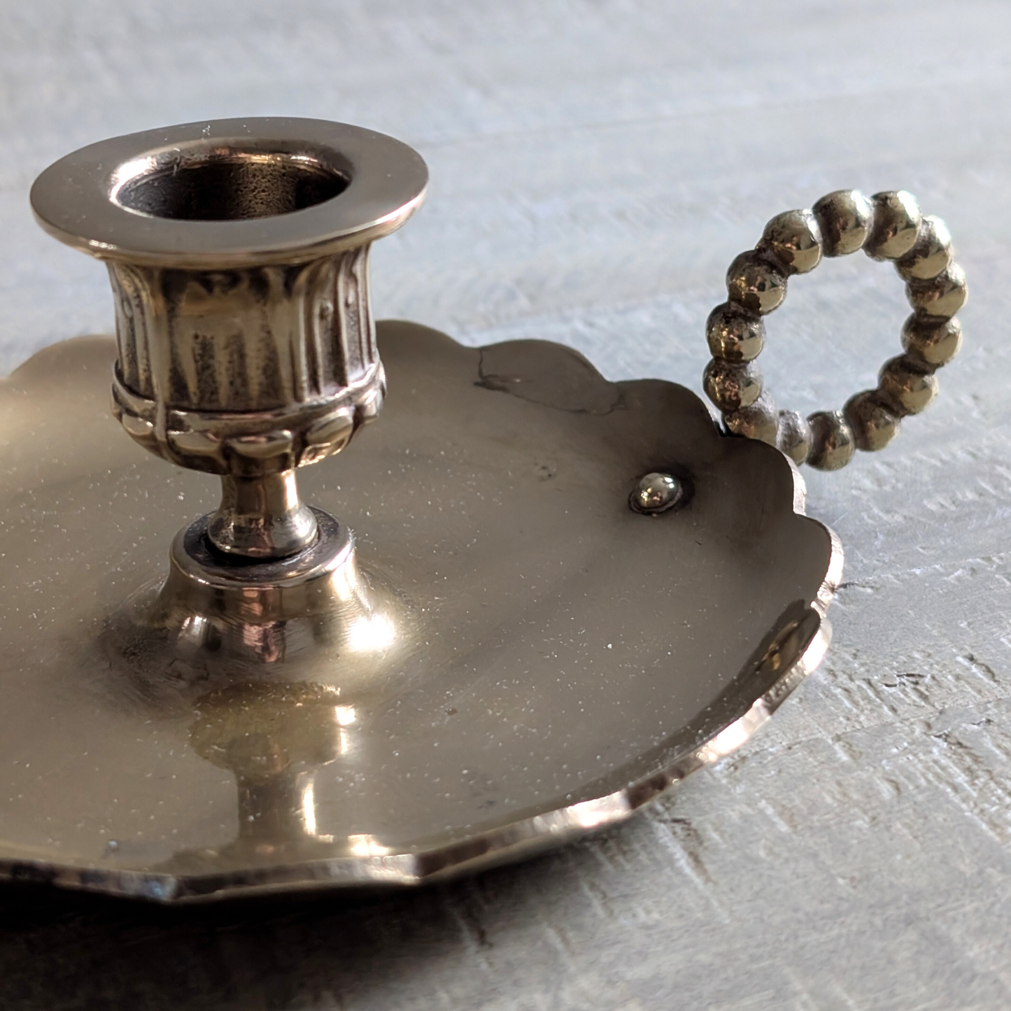 Large Scalloped Brass Candle Holder