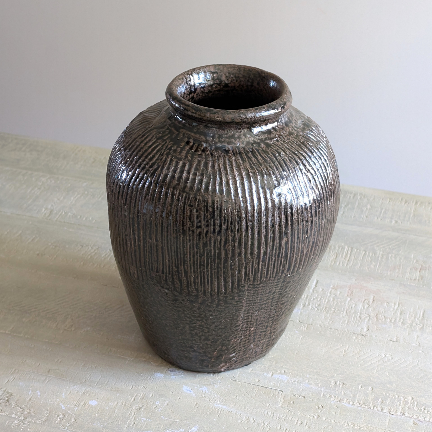 Tall Brown Rice Wine Jar 1