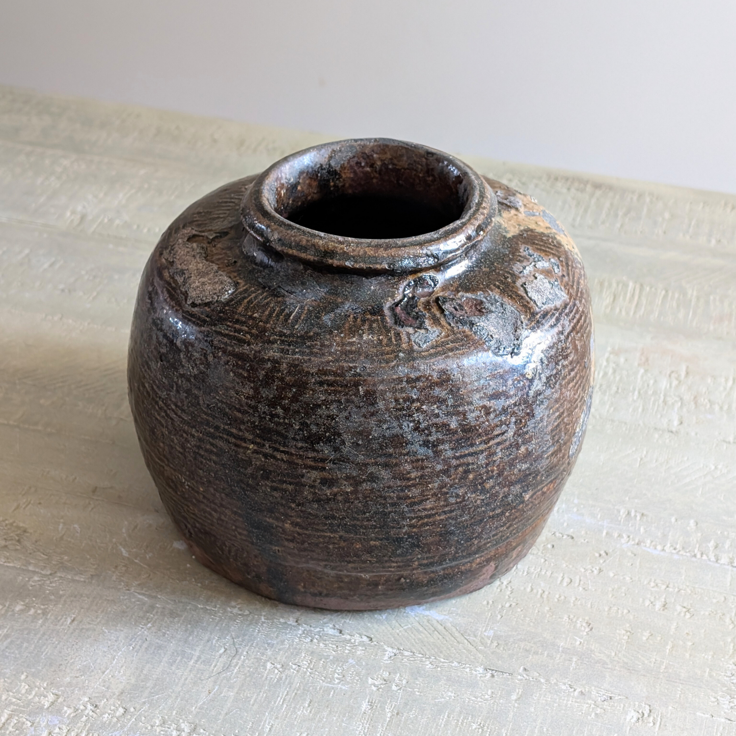 Short Brown Rice Wine Jar 1