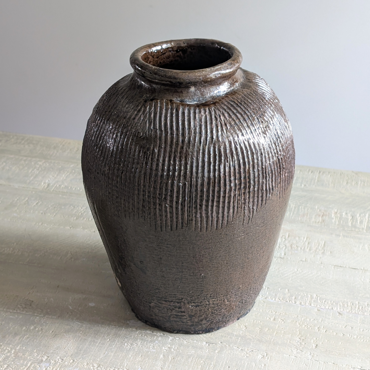 Tall Brown Rice Wine Jar 2