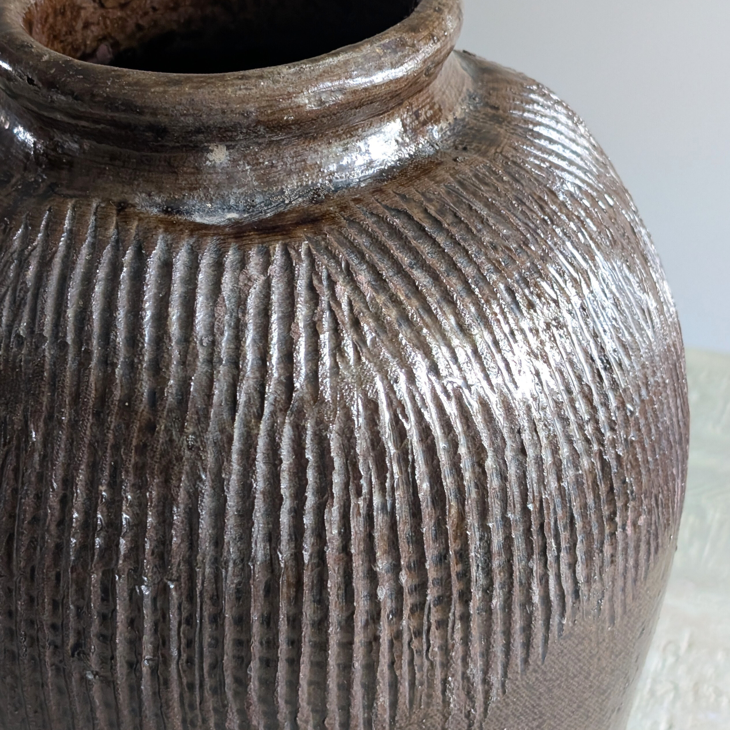 Tall Brown Rice Wine Jar 2