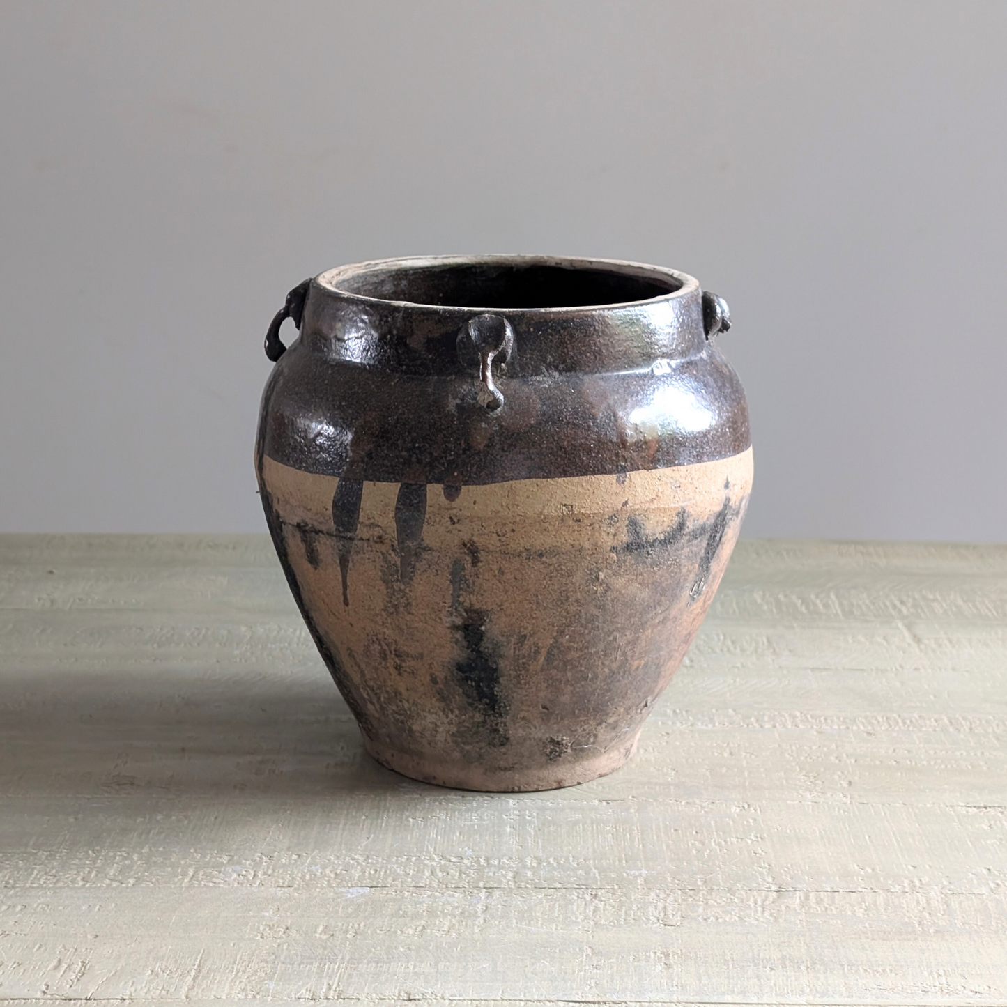 Large Half Glaze Brown Storage Jar