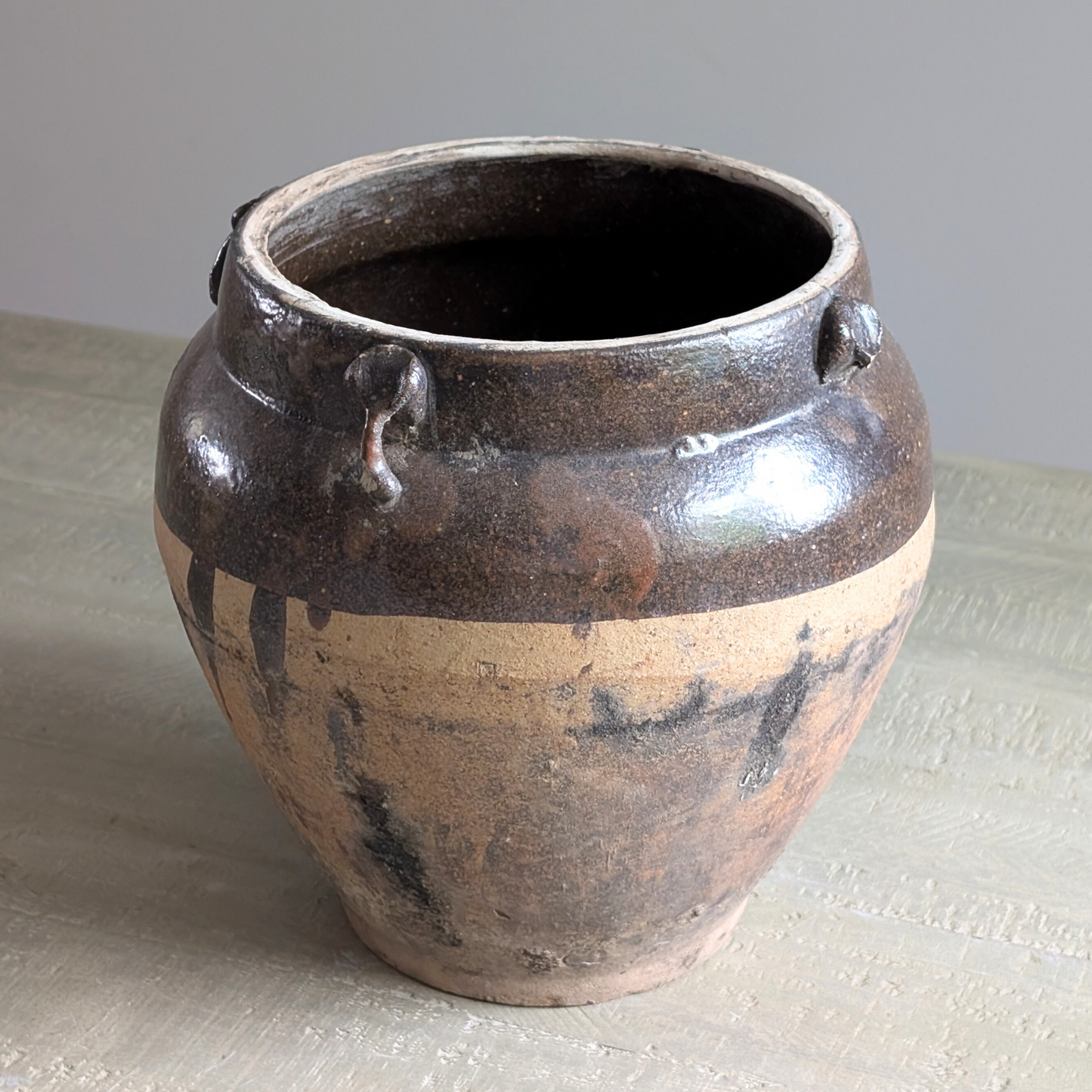 Large Half Glaze Brown Storage Jar