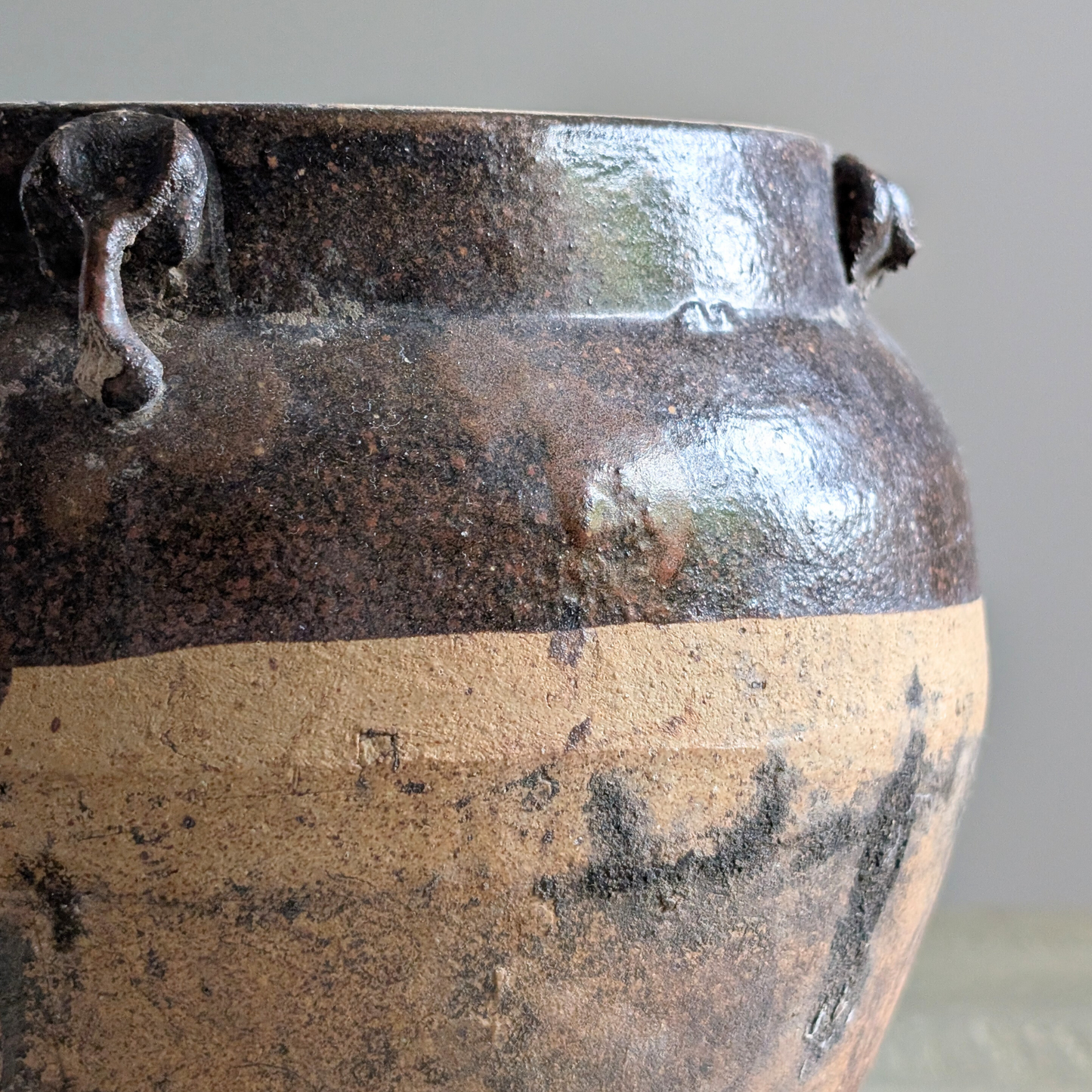 Large Half Glaze Brown Storage Jar