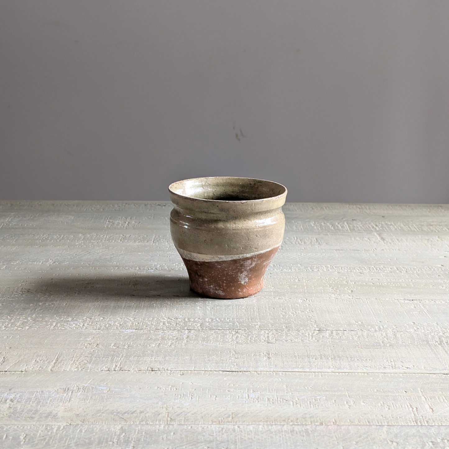 Small Half Glazed Green Pot