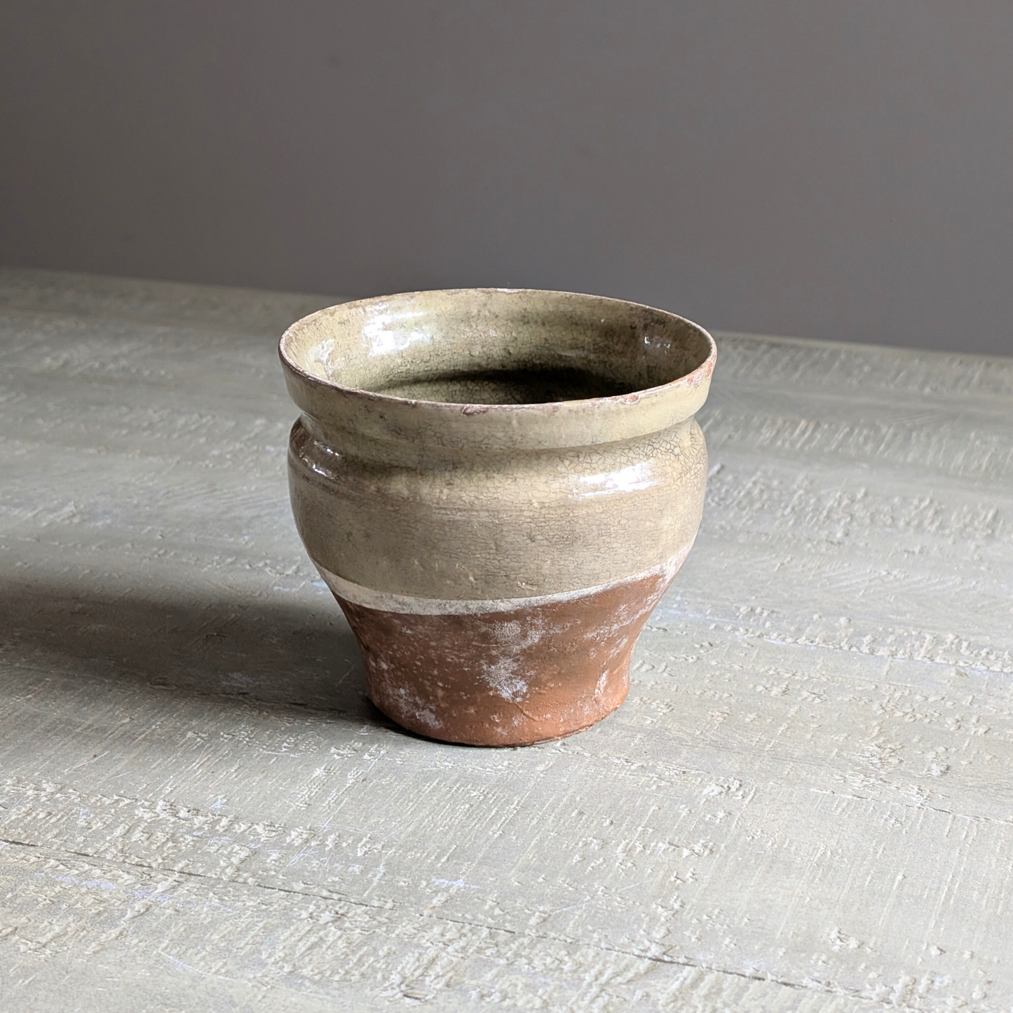 Small Half Glazed Green Pot