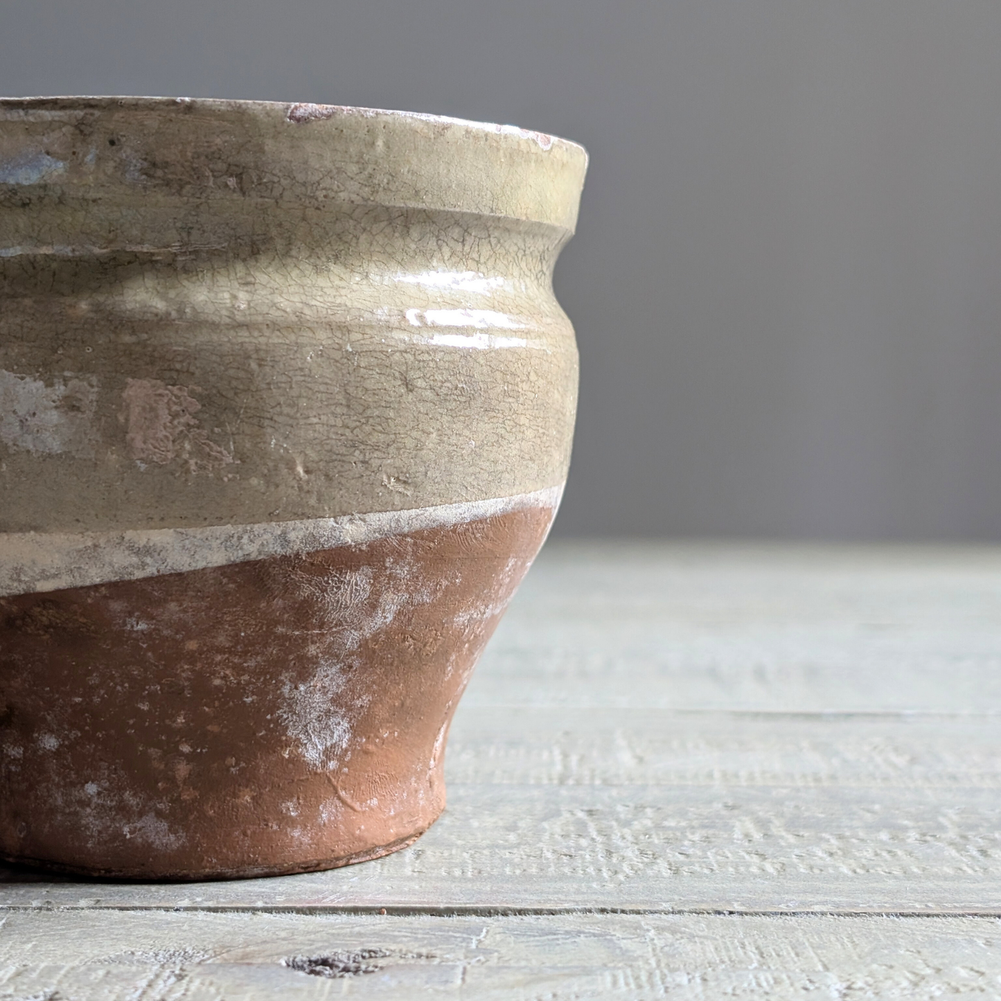 Small Half Glazed Green Pot