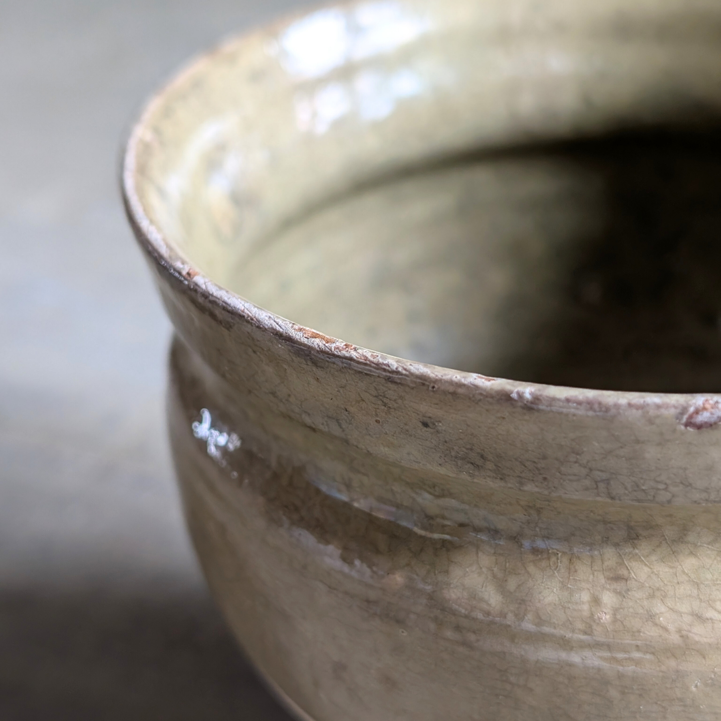 Small Half Glazed Green Pot