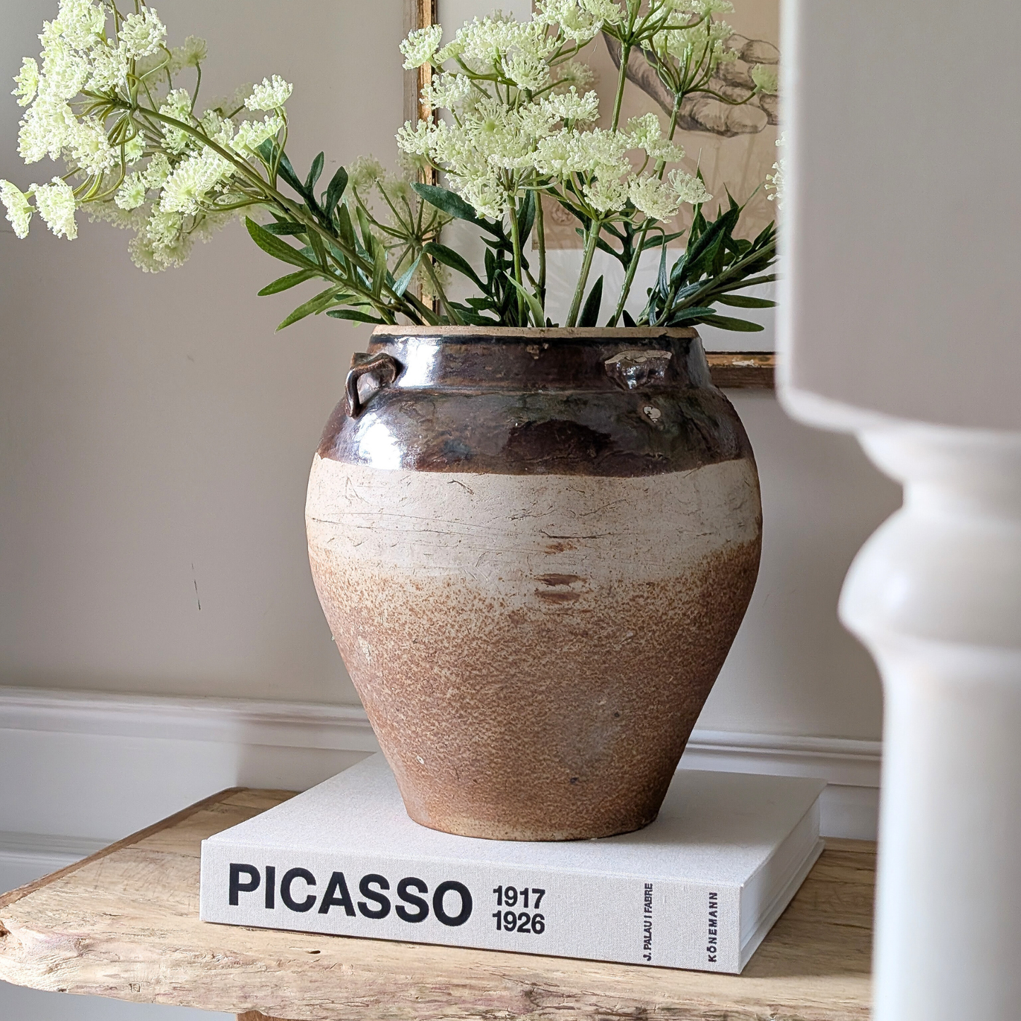 Large Half Glazed Brown Pot