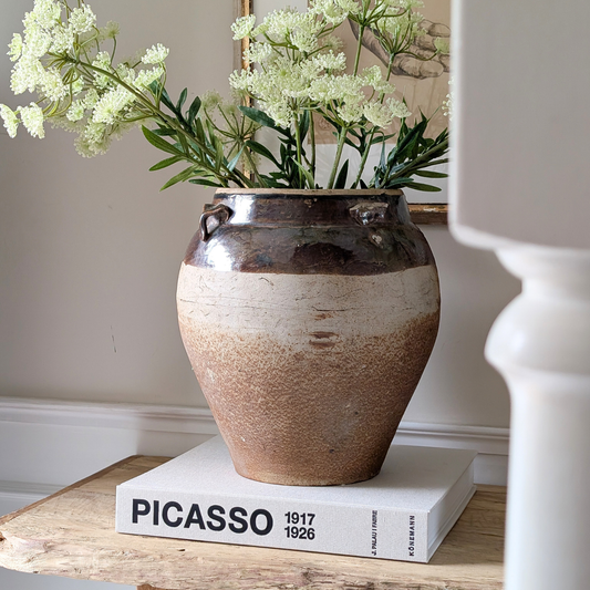 Large Half Glazed Brown Pot