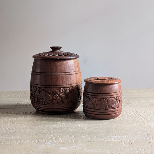 Hand Carved Wooden Trinket Pots