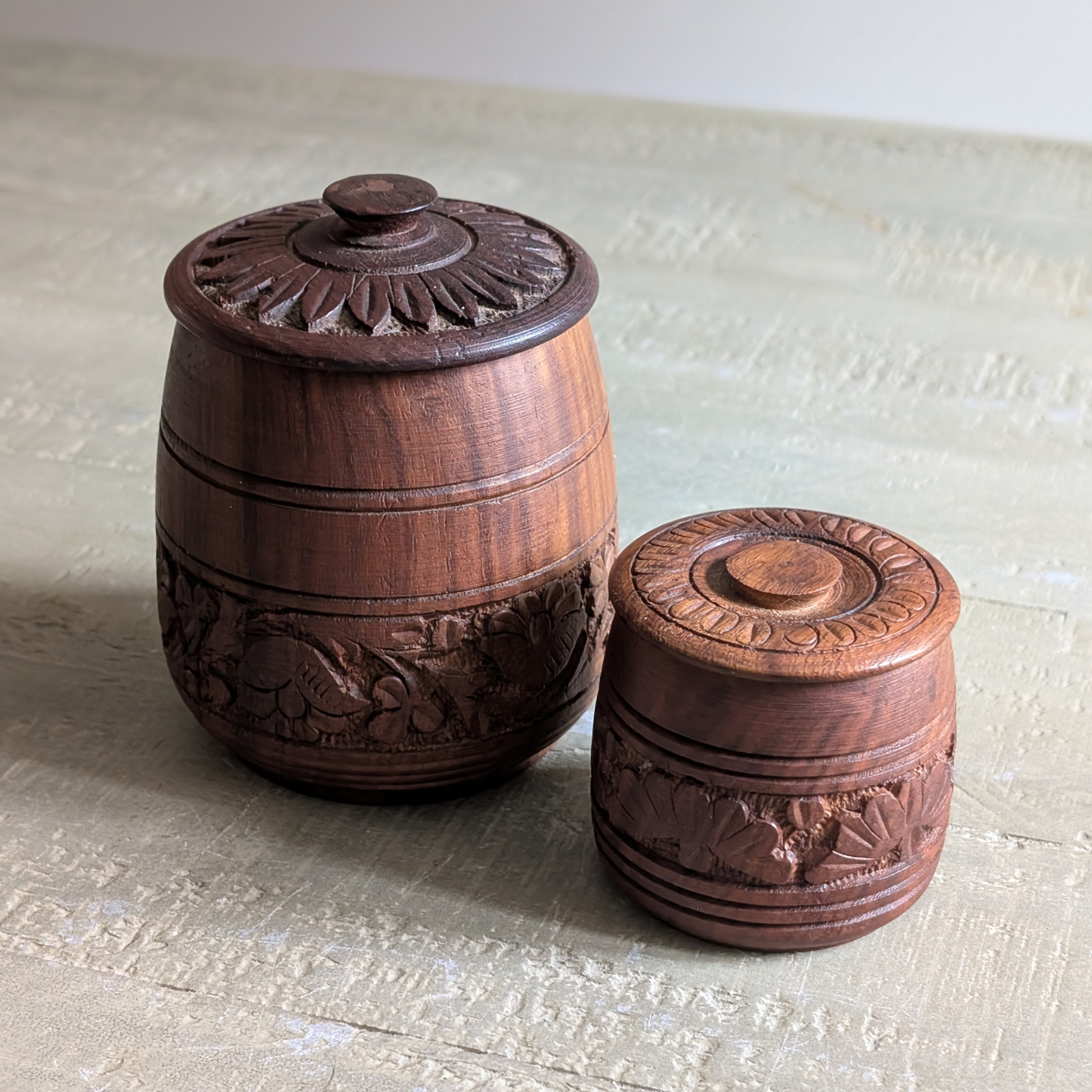 Hand Carved Wooden Trinket Pots
